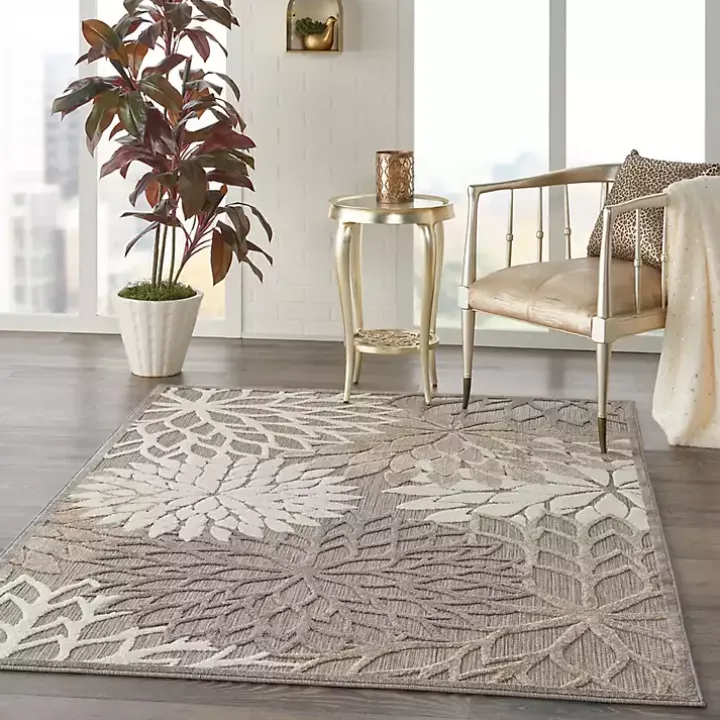 Neutral Floral Burst Outdoor Area Rug, 5x7