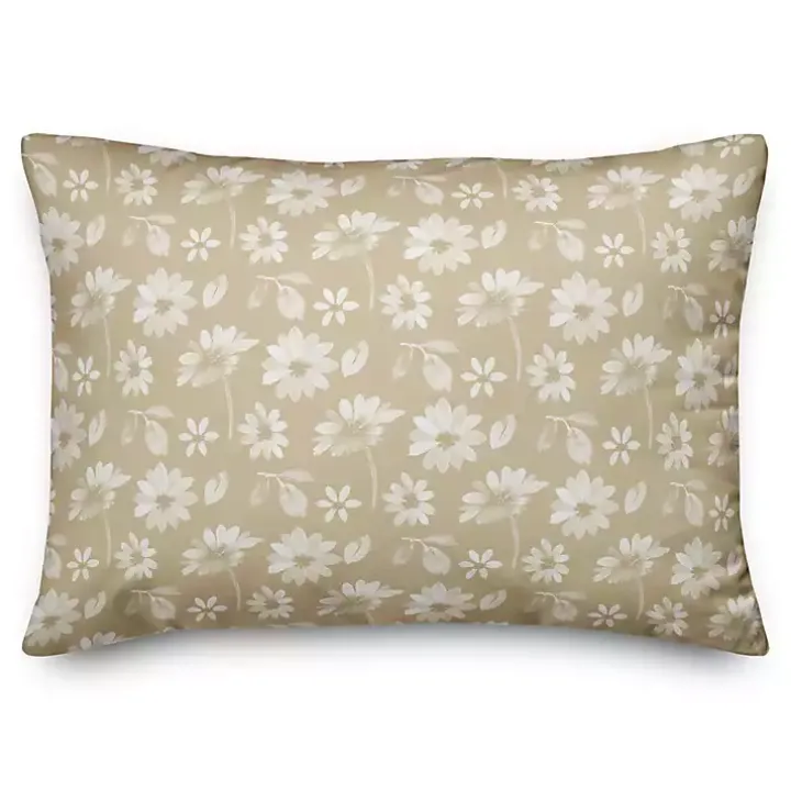 Neutral Floral Outdoor Throw Pillow