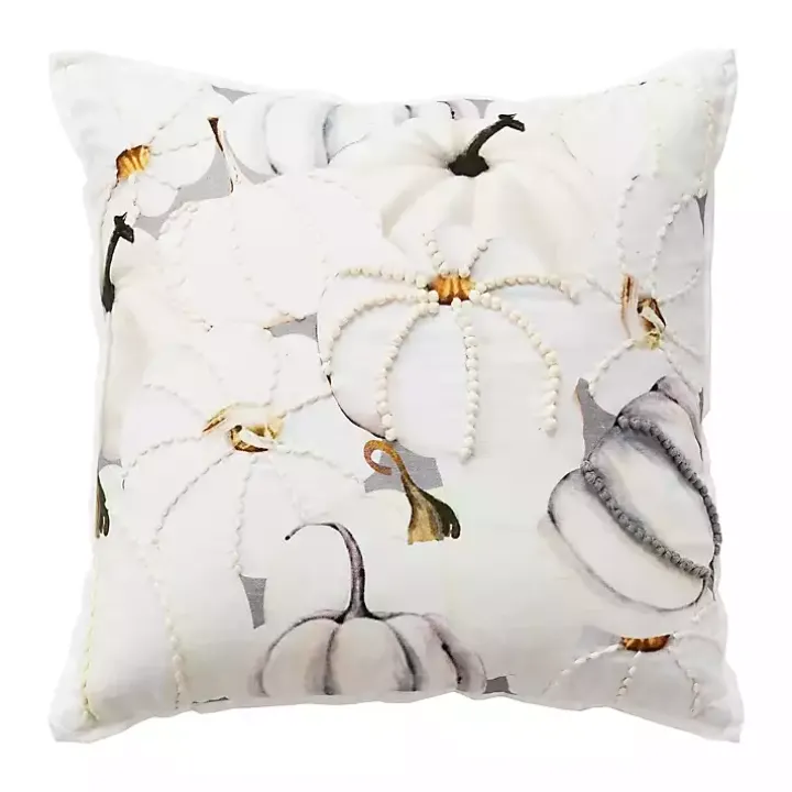 Neutral Gold Pumpkins Harvest Throw Pillow