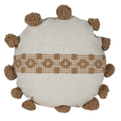 Neutral Soft Poms Round Throw Pillow