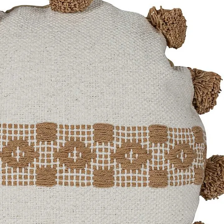 Neutral Soft Poms Round Throw Pillow