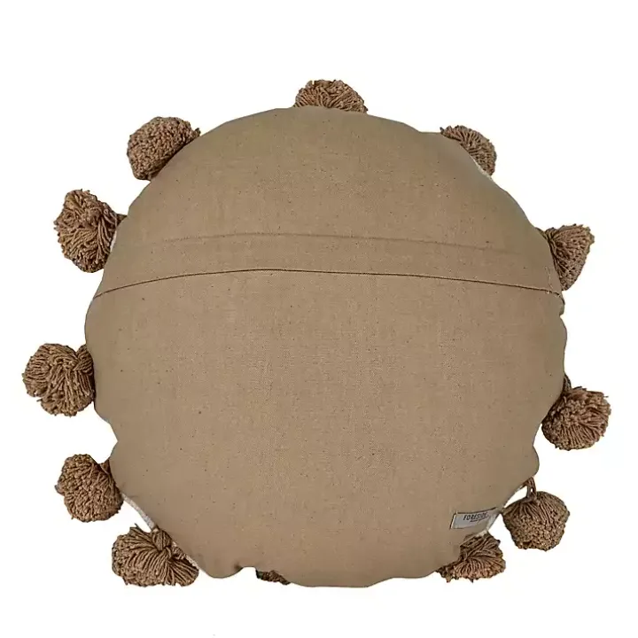 Neutral Soft Poms Round Throw Pillow