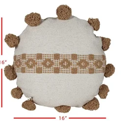 Neutral Soft Poms Round Throw Pillow