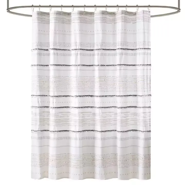 Neutral Striped Boho Cotton Shower Curtain