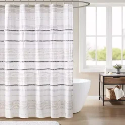 Neutral Striped Boho Cotton Shower Curtain
