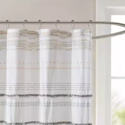 Neutral Striped Boho Cotton Shower Curtain