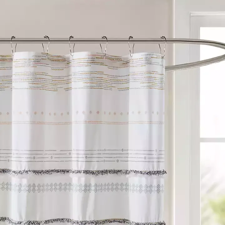 Neutral Striped Boho Cotton Shower Curtain
