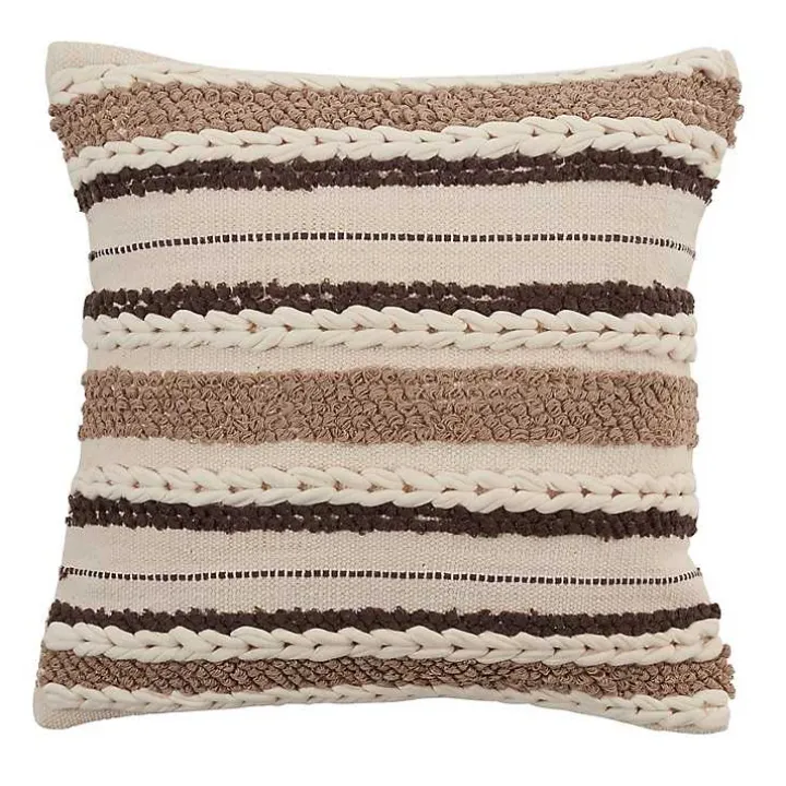 Neutral Striped Woven Square Throw Pillow