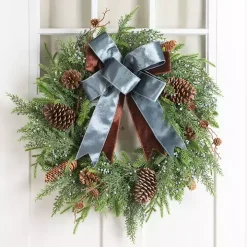 Norfolk Pine and Blue Berry Wreath with Bow