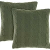 Olive Cable Knit Throw Pillows, Set of 2