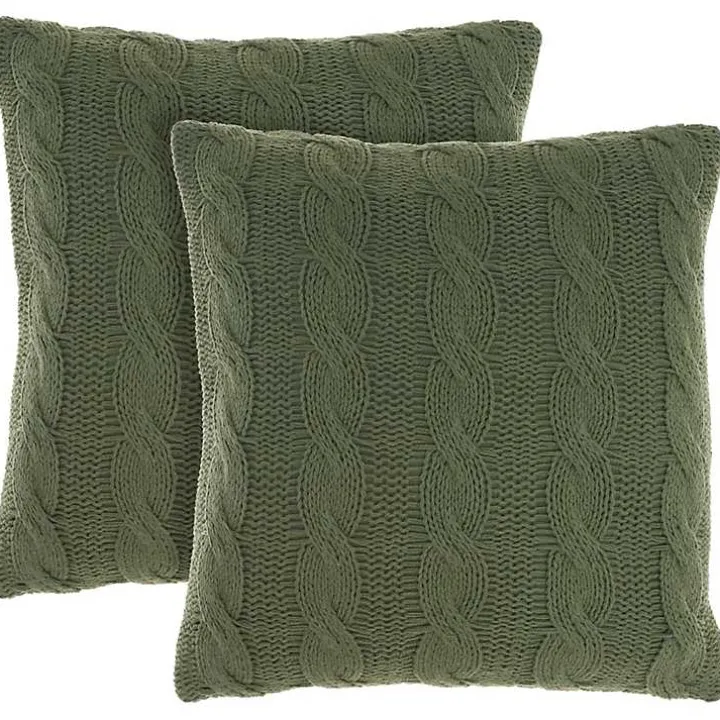 Olive Cable Knit Throw Pillows, Set of 2
