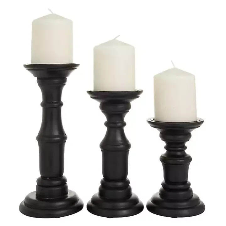 Onyx Turned Wood 3-pc. Candle Holder Set