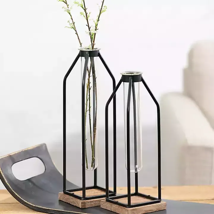 Open Iron Frame Tube Vases, Set of 2