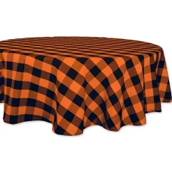 Orange and Black Buffalo Check Round Tablecloth