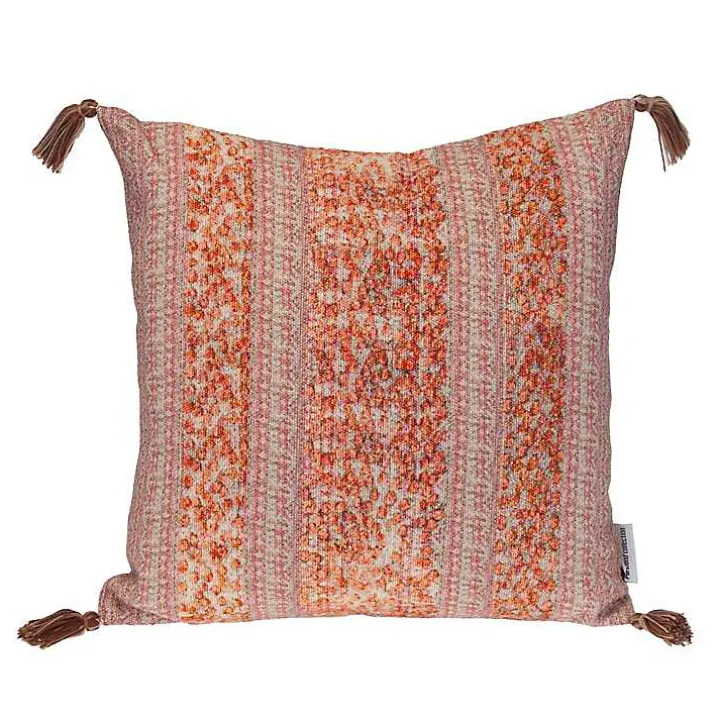 Orange and Pink Floral Stripe Pillow