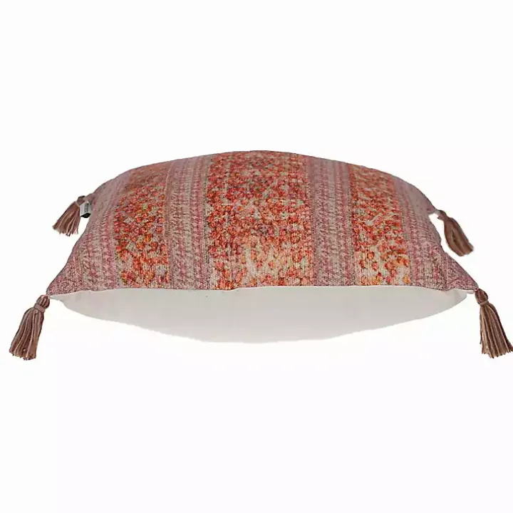 Orange and Pink Floral Stripe Pillow