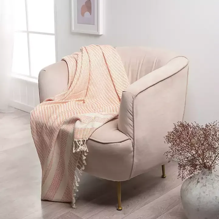 Orange and White Stripes Cotton Throw