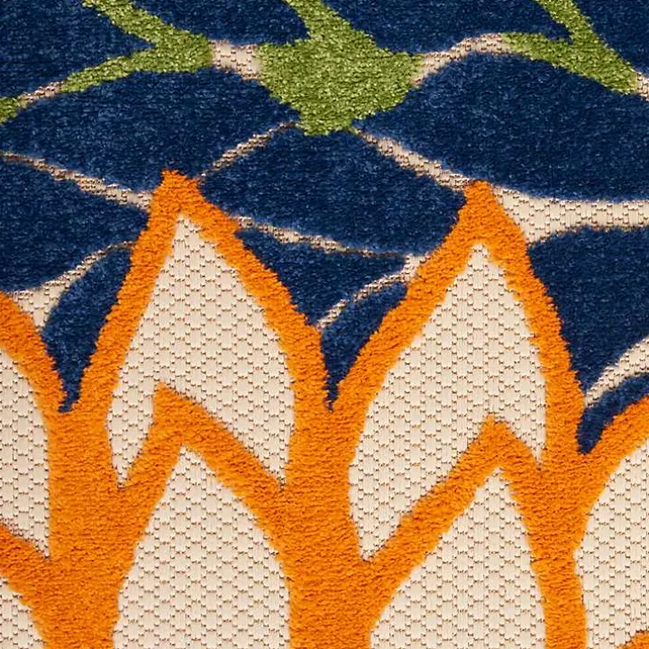 Orange Bright Floral Burst Outdoor Area Rug, 5x7