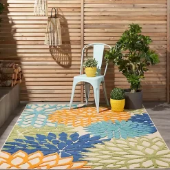 Orange Bright Floral Burst Outdoor Area Rug, 5x7
