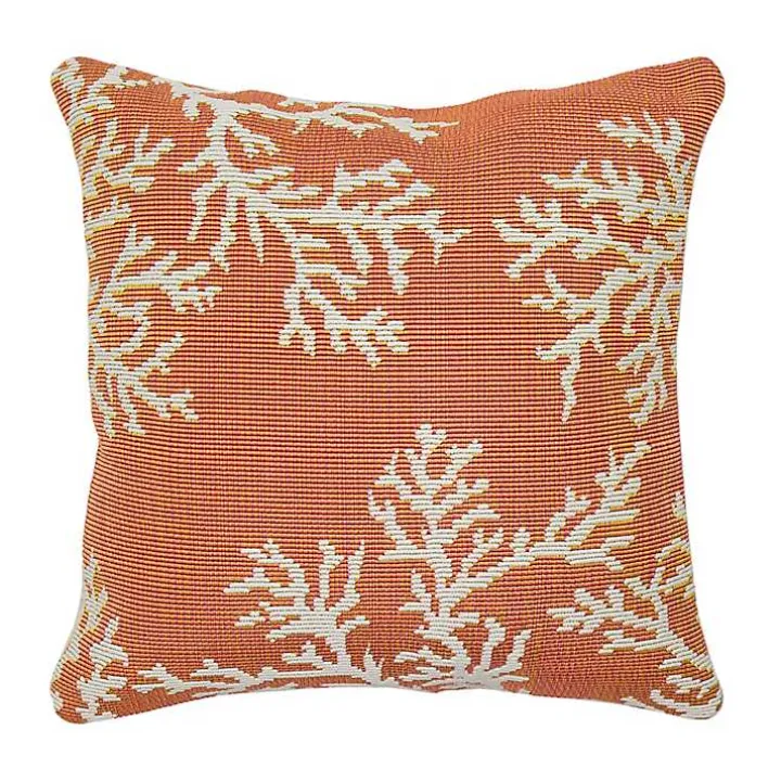Orange Coral Woven Outdoor Throw Pillow