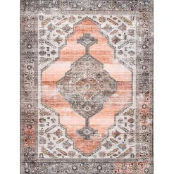 Orange Distressed Medallion Washable Area Rug, 5x8