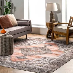 Orange Distressed Medallion Washable Area Rug, 3x5