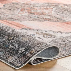 Orange Distressed Medallion Washable Area Rug, 3x5