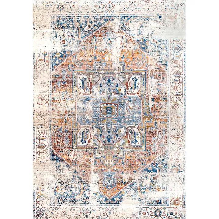 Orange Eli Medallion Fringe Area Rug, 5x8