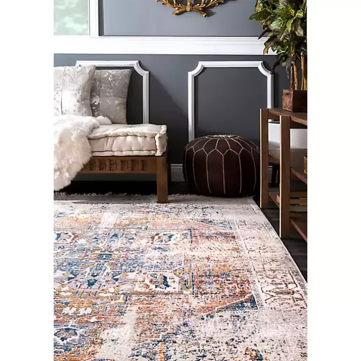 Orange Eli Medallion Fringe Area Rug, 5x8