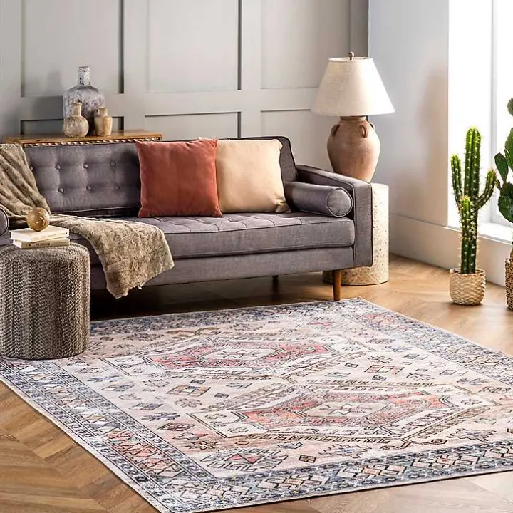 Orange Global Motif Washable Area Rug, 4x6