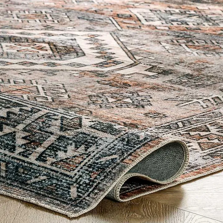 Orange Global Pattern Washable Area Rug, 5x8