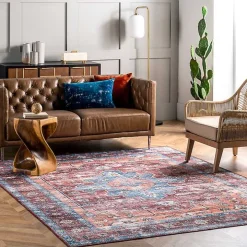 Orange Medallion Washable Area Rug, 5x8