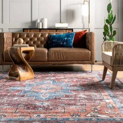 Orange Medallion Washable Area Rug, 4x6