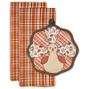 Orange Plaid Turkey 3-pc. Potholder & Towel Set