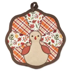 Orange Plaid Turkey 3-pc. Potholder & Towel Set