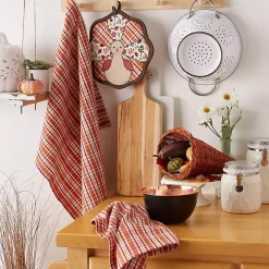 Orange Plaid Turkey 3-pc. Potholder & Towel Set