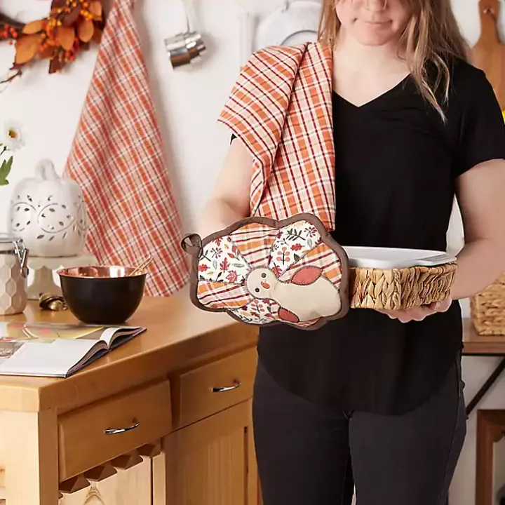 Orange Plaid Turkey 3-pc. Potholder & Towel Set