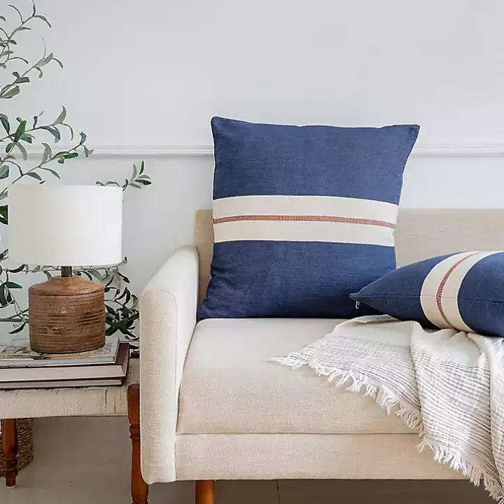 Orange Single Stripe Navy Pillow
