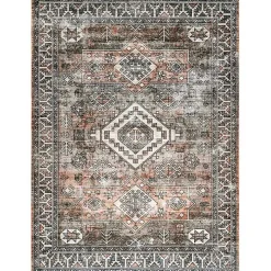 Orange Tribal Washable Area Rug, 6x9