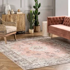 Orange Vintage Floral Washable Runner