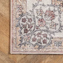 Orange Vintage Floral Washable Area Rug, 3x5