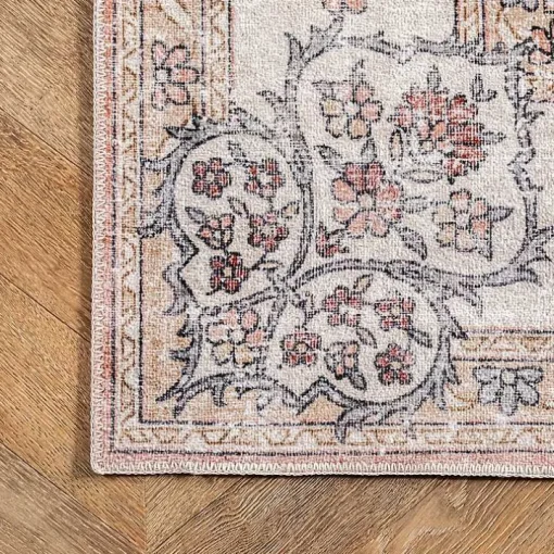 Orange Vintage Floral Washable Area Rug, 3x5