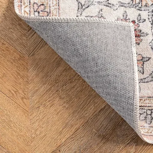 Orange Vintage Floral Washable Area Rug, 3x5