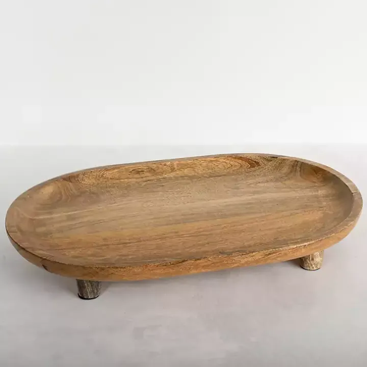 Oval Mango Wood Footed Serving Platter