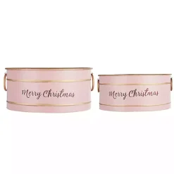 Oval Pink Iron Merry Christmas Baskets, Set of 2