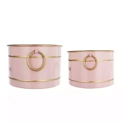 Oval Pink Iron Merry Christmas Baskets, Set of 2
