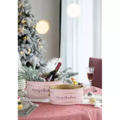 Oval Pink Iron Merry Christmas Baskets, Set of 2