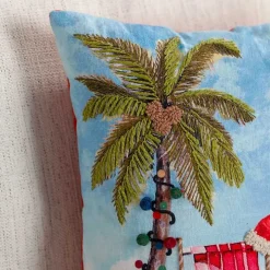 Palm Tree Beach Scene Christmas Pillow