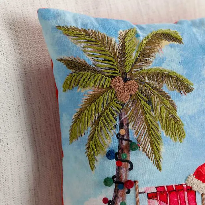 Palm Tree Beach Scene Christmas Pillow