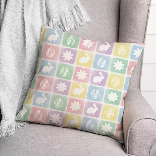 Pastel Easter Bunny Grid Outdoor Pillow